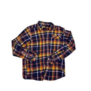 Caterpillar CAT Plaid Work Shirt Mens Large Orange Yellow Utility Mechanic